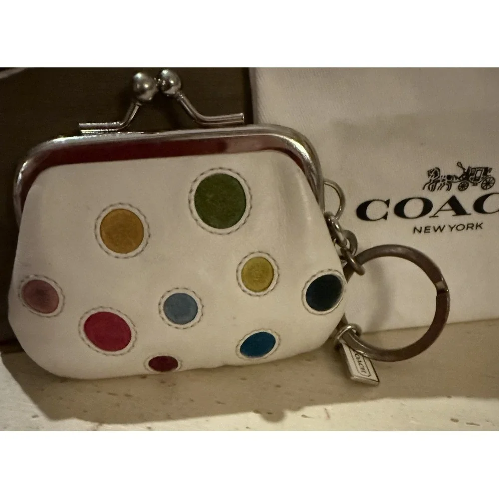 Vintage Coach‎ Special Edition Polka Dot Kisslock frame Coin Keychain Very Rare